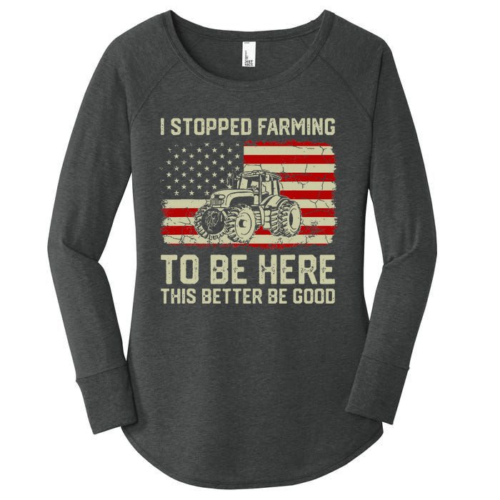 I Stopped Farming To Be Here Tractor Vintage American Flag Women's Perfect Tri Tunic Long Sleeve Shirt