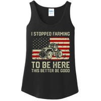 I Stopped Farming To Be Here Tractor Vintage American Flag Ladies Essential Tank