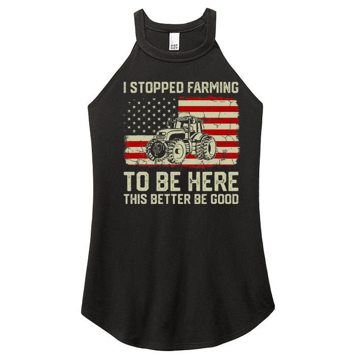 I Stopped Farming To Be Here Tractor Vintage American Flag Women's Perfect Tri Rocker Tank