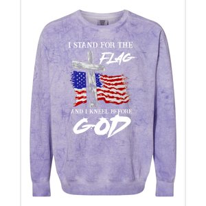 I Stand For The Flag And Kneel Before God America Flag Cross Gift Colorblast Crewneck Sweatshirt