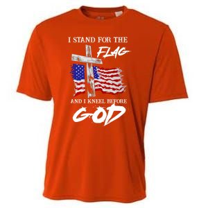 I Stand For The Flag And Kneel Before God America Flag Cross Gift Cooling Performance Crew T-Shirt