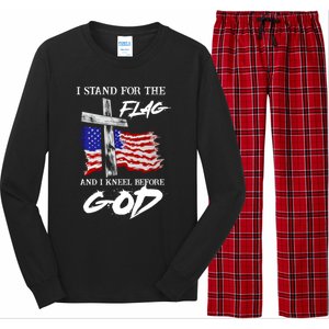 I Stand For The Flag And Kneel Before God America Flag Cross Gift Long Sleeve Pajama Set