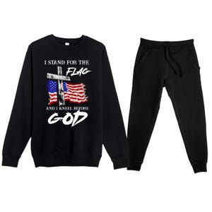 I Stand For The Flag And Kneel Before God America Flag Cross Gift Premium Crewneck Sweatsuit Set