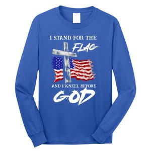 I Stand For The Flag And Kneel Before God America Flag Cross Gift Long Sleeve Shirt