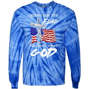 I Stand For The Flag And Kneel Before God America Flag Cross Gift Tie-Dye Long Sleeve Shirt