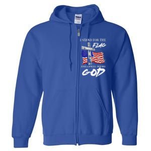 I Stand For The Flag And Kneel Before God America Flag Cross Gift Full Zip Hoodie