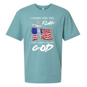 I Stand For The Flag And Kneel Before God America Flag Cross Gift Sueded Cloud Jersey T-Shirt