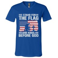 I Stand For The Flag And Kneel Before God Gift V-Neck T-Shirt