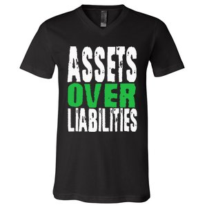 Investor Stocks Flipping Houses Assets Over Liabilities V-Neck T-Shirt