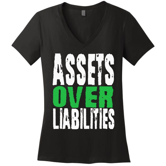 Investor Stocks Flipping Houses Assets Over Liabilities Women's V-Neck T-Shirt