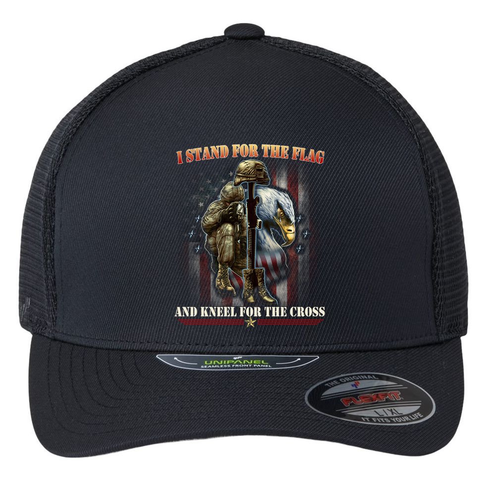 I Stand For The Flag And Kneel For The Cross Us Flag Veteran Cute Gift Flexfit Unipanel Trucker Cap