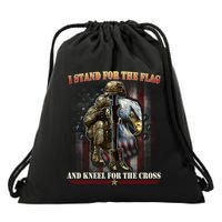 I Stand For The Flag And Kneel For The Cross Us Flag Veteran Cute Gift Drawstring Bag