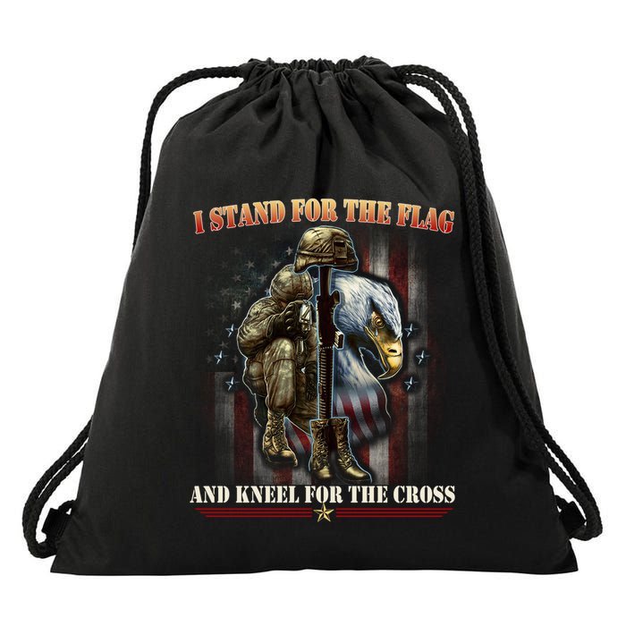 I Stand For The Flag And Kneel For The Cross Us Flag Veteran Cute Gift Drawstring Bag