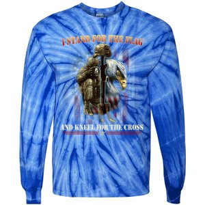 I Stand For The Flag And Kneel For The Cross Us Flag Veteran Cute Gift Tie-Dye Long Sleeve Shirt