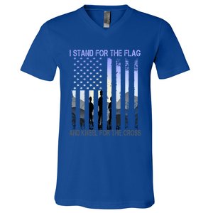 I Stand For The Flag And Kneel For The Cross Usa Tee Gift V-Neck T-Shirt