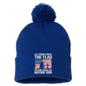 I Stand For The Flag And Kneel Before God Gift Pom Pom 12in Knit Beanie