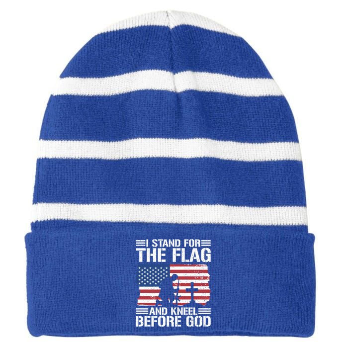 I Stand For The Flag And Kneel Before God Gift Striped Beanie with Solid Band