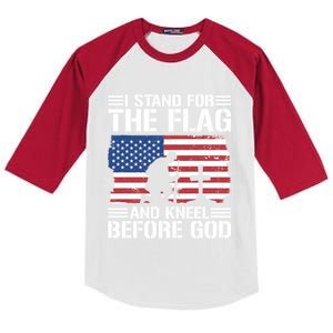 I Stand For The Flag And Kneel Before God Gift Kids Colorblock Raglan Jersey