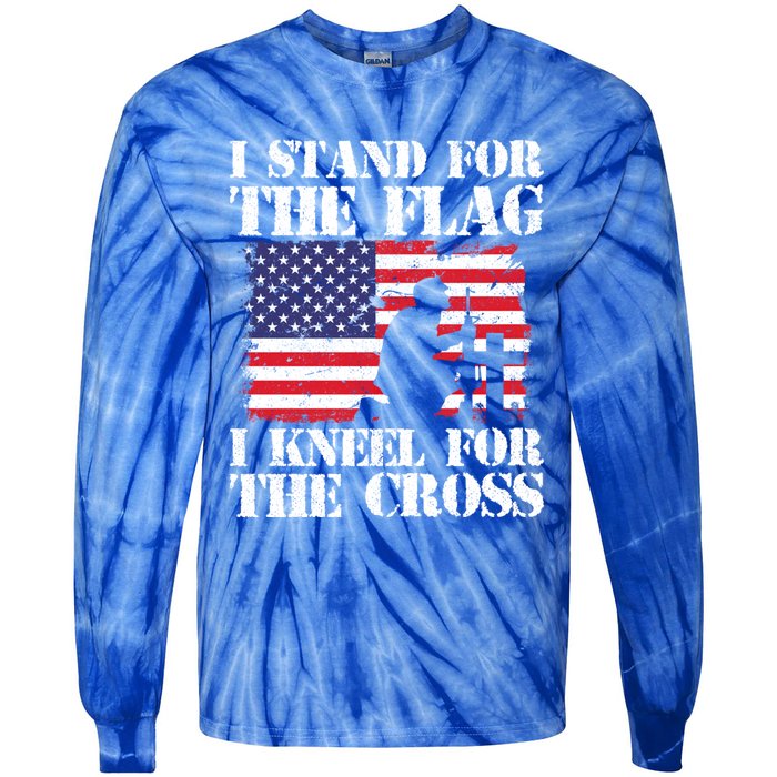 I Stand For The Flag I Kneel For The Cross 4th Of July Gift Tie-Dye Long Sleeve Shirt