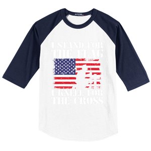 I Stand For The Flag I Kneel For The Cross 4th Of July Gift Baseball Sleeve Shirt