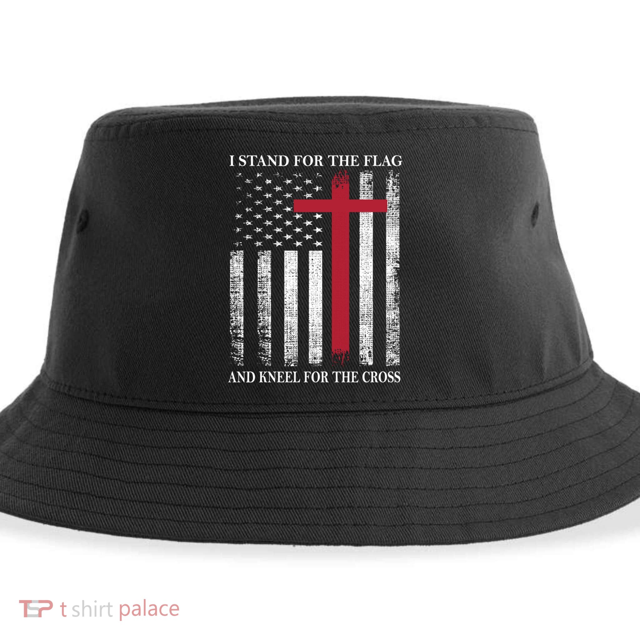 I Stand For The Flag And Kneel For The Cross American Flag Gift Sustainable Bucket Hat