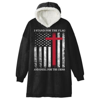 I Stand For The Flag And Kneel For The Cross American Flag Gift Hooded Wearable Blanket