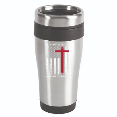 I Stand For The Flag And Kneel For The Cross American Flag Gift 16oz Travel Tumbler