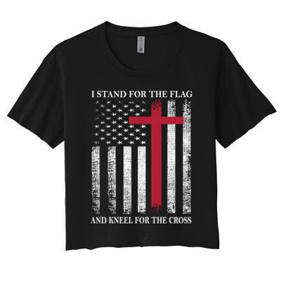 I Stand For The Flag And Kneel For The Cross American Flag Gift Crop Top