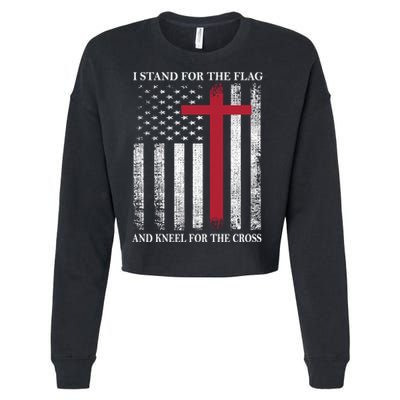 I Stand For The Flag And Kneel For The Cross American Flag Gift Cropped Pullover Crew
