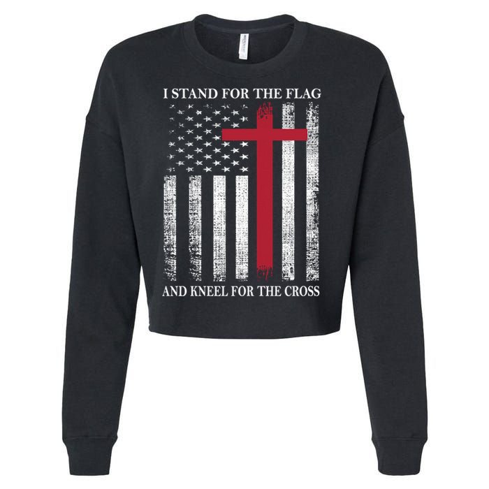I Stand For The Flag And Kneel For The Cross American Flag Gift Cropped Pullover Crew