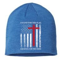 I Stand For The Flag And Kneel For The Cross American Flag Gift Sustainable Beanie