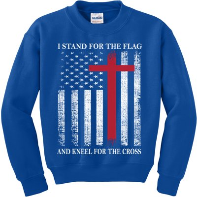 I Stand For The Flag And Kneel For The Cross American Flag Gift Kids Sweatshirt
