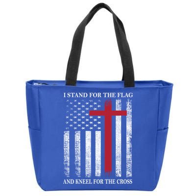 I Stand For The Flag And Kneel For The Cross American Flag Gift Zip Tote Bag