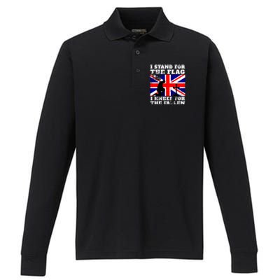 I Stand For The Flag I Kneel For The Fallen Union Jack Gift Performance Long Sleeve Polo