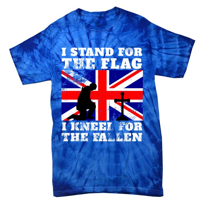 I Stand For The Flag I Kneel For The Fallen Union Jack Gift Tie-Dye T-Shirt