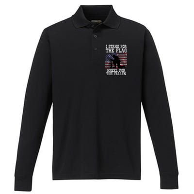 I Stand For The Flag Knee For Fallen Soldier Memorial Day Funny Gift Performance Long Sleeve Polo