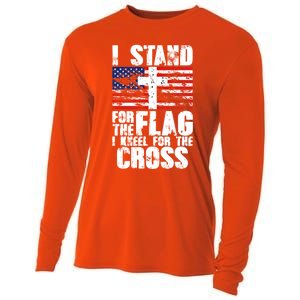 I Stand For The National Anthem Cross Us Flag Cute Gift Cooling Performance Long Sleeve Crew