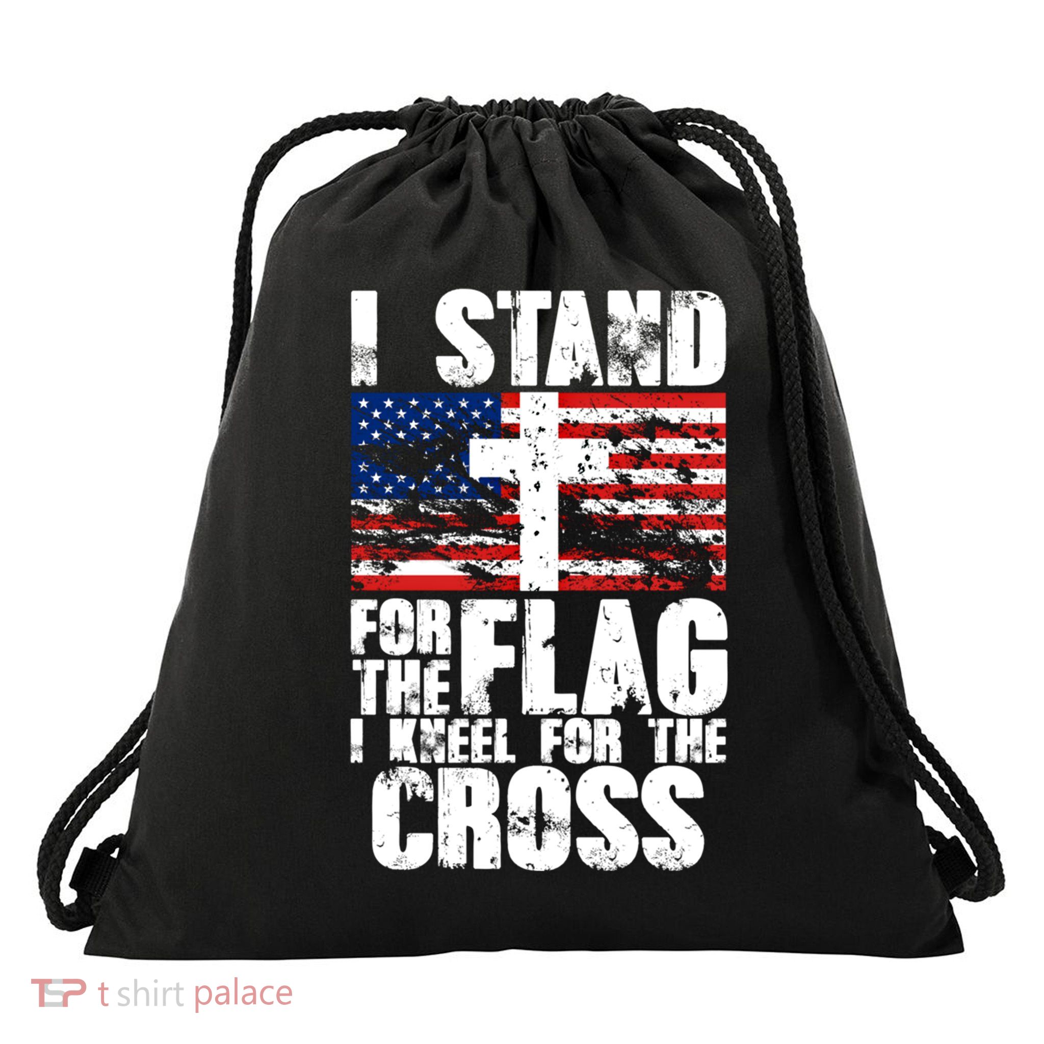 I Stand For The National Anthem Cross Us Flag Cute Gift Drawstring Bag