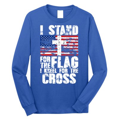 I Stand For The National Anthem Cross Us Flag Cute Gift Long Sleeve Shirt