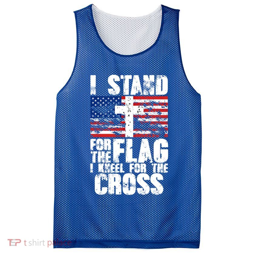 I Stand For The National Anthem Cross Us Flag Cute Gift Mesh Reversible Basketball Jersey Tank