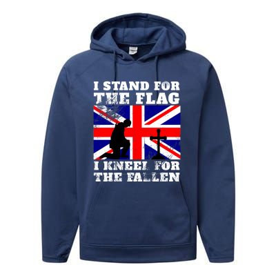 I Stand For The Flag I Kneel For The Fallen Union Jack Gift Performance Fleece Hoodie