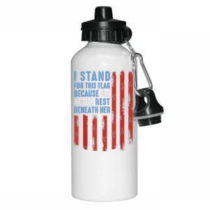 I Stand For This Flag Because Our Heroes Rest Beneath Her Aluminum Water Bottle