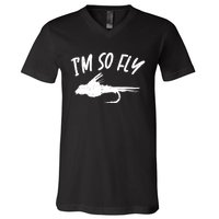 Im So Fly Bass Trout Fishing Angling Fisherman Angler Gift V-Neck T-Shirt