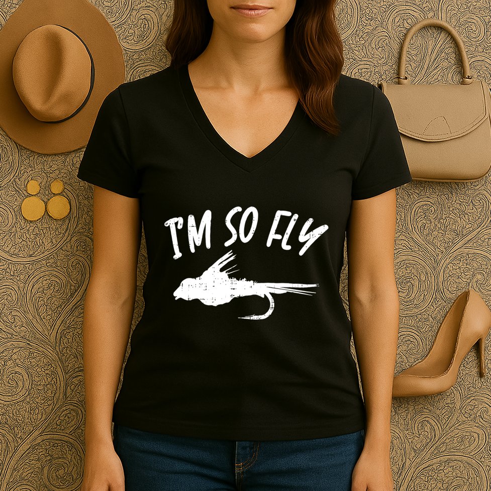 Im So Fly Bass Trout Fishing Angling Fisherman Angler Gift Women's V-Neck T-Shirt