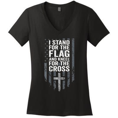I Stand For The Flag And Kneel For The Cross Women's V-Neck T-Shirt