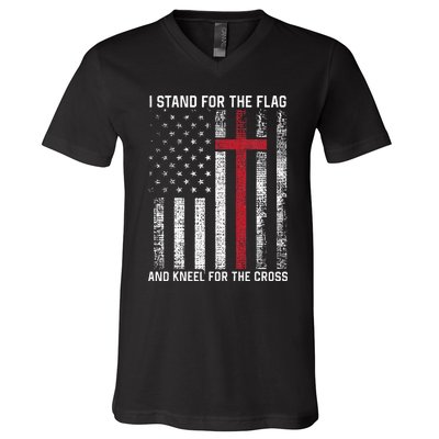 I Stand for the Flag and Kneel for the Cross USA Christian V-Neck T-Shirt