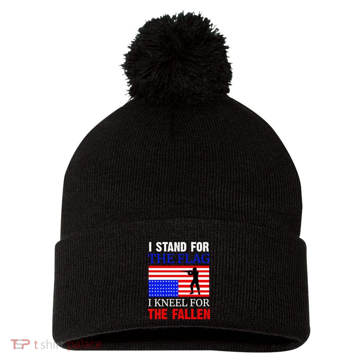 I Stand For The Flag I Kneel For The Fallen Memorial Day Gift Pom Pom 12in Knit Beanie