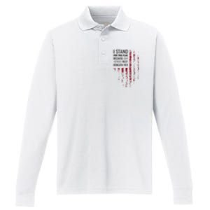 I Stand For This Flag Because Our Heroes Rest Beneath Her Performance Long Sleeve Polo