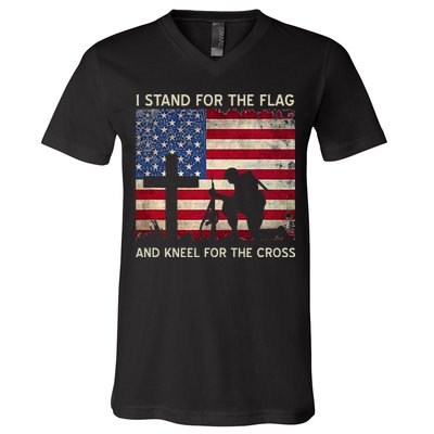 I Stand For The Flag And Kneel For The Cross Gift V-Neck T-Shirt