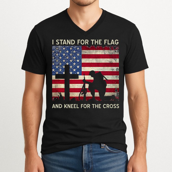 I Stand For The Flag And Kneel For The Cross Gift V-Neck T-Shirt